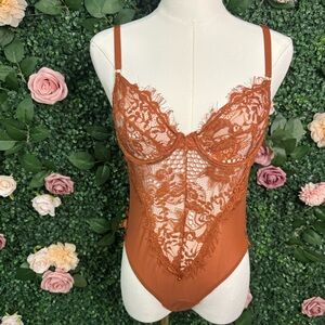 Elegant Lace Bodysuit in Rust